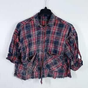 Zara plaid distressed button down shirt size medium